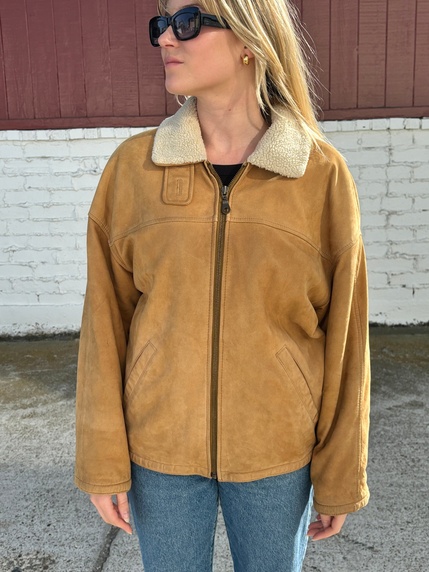 Leather Sherpa Bomber Jacket