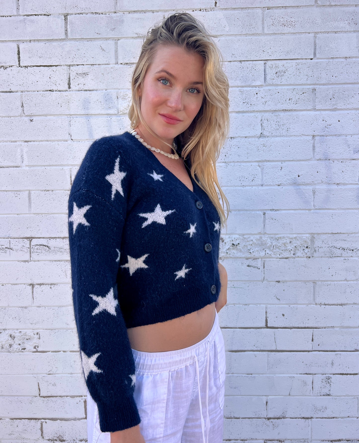 Star Print Cropped Cardigan