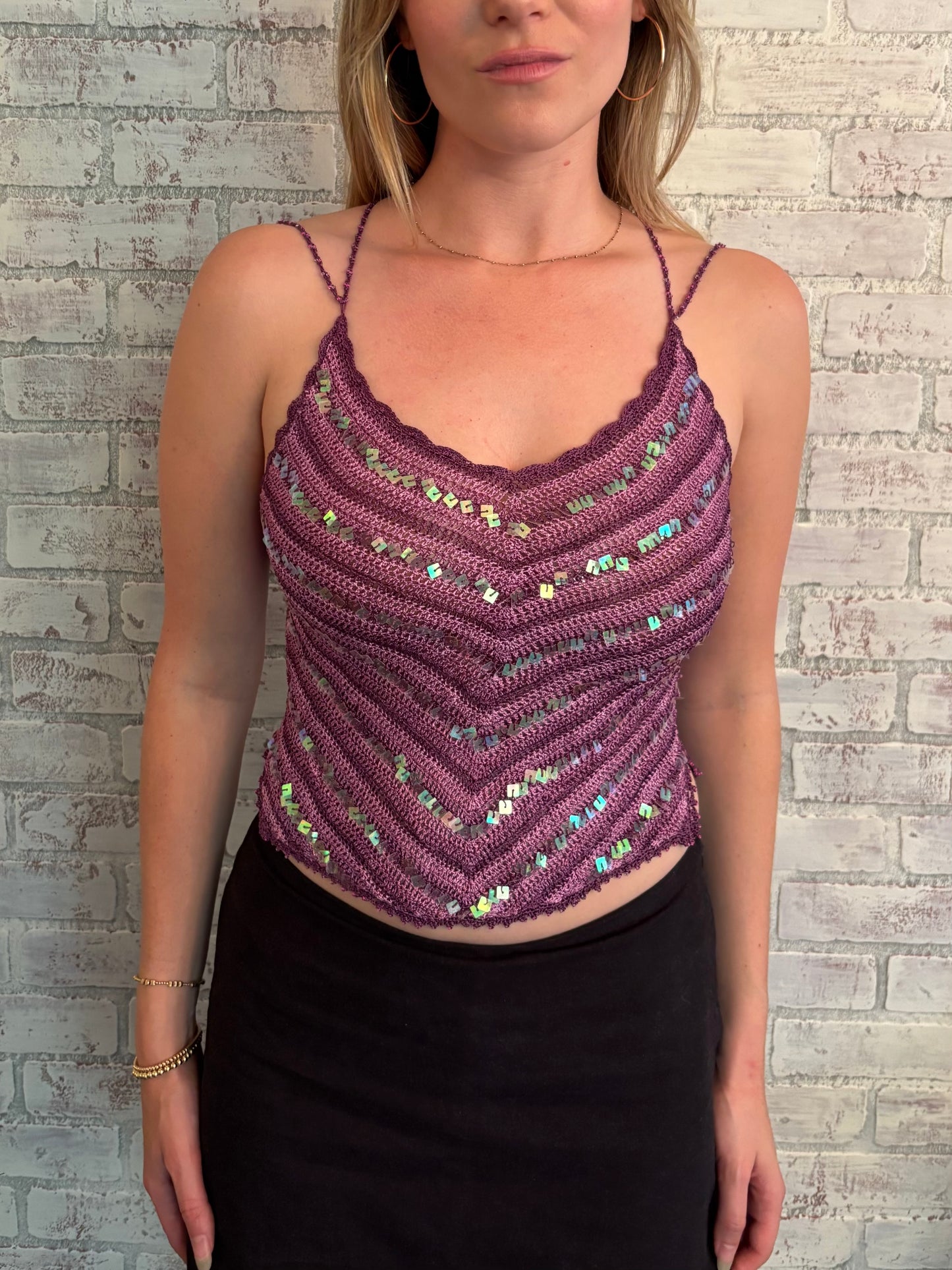 Pink Crochet Sequin Top