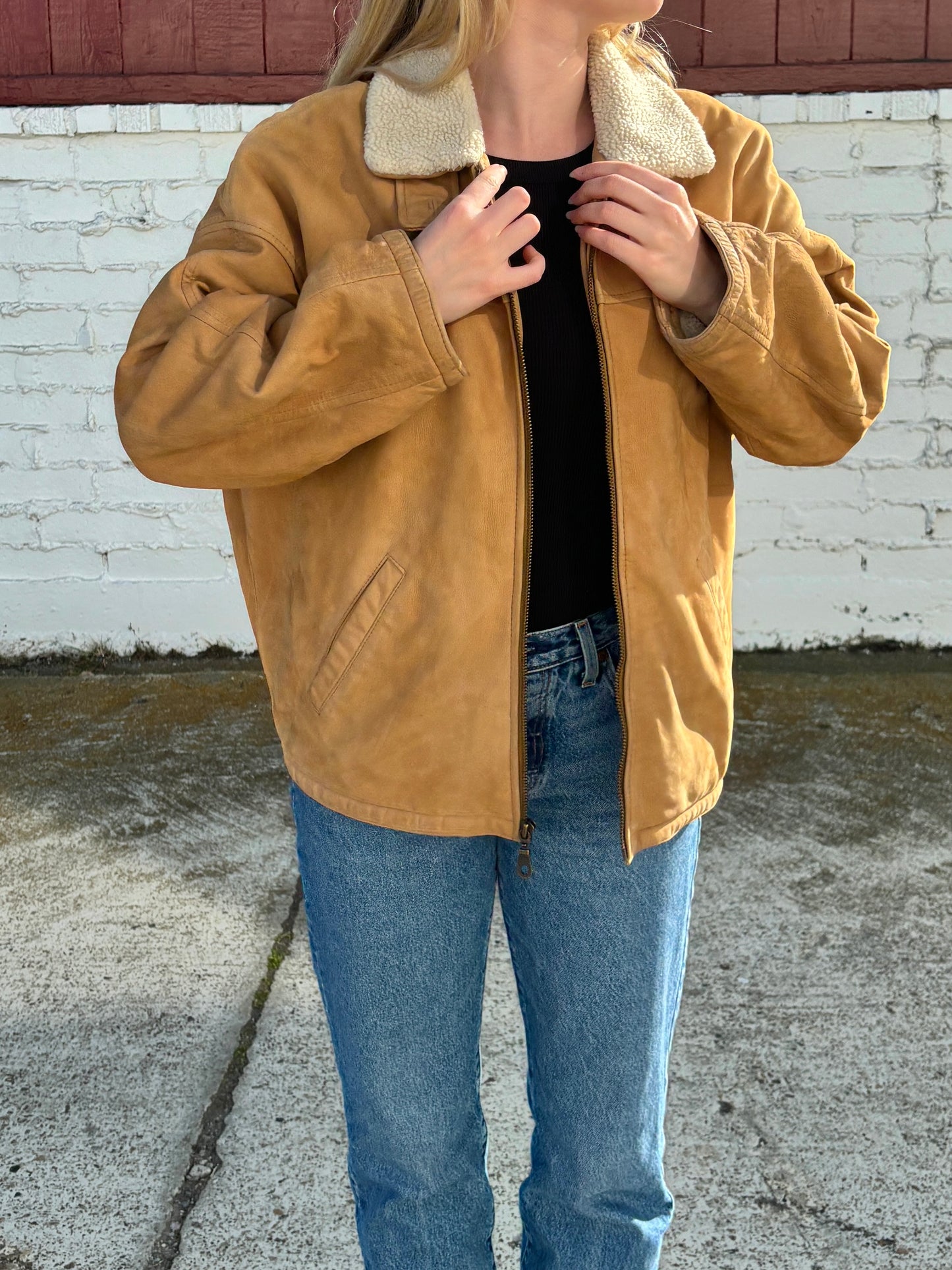 Leather Sherpa Bomber Jacket