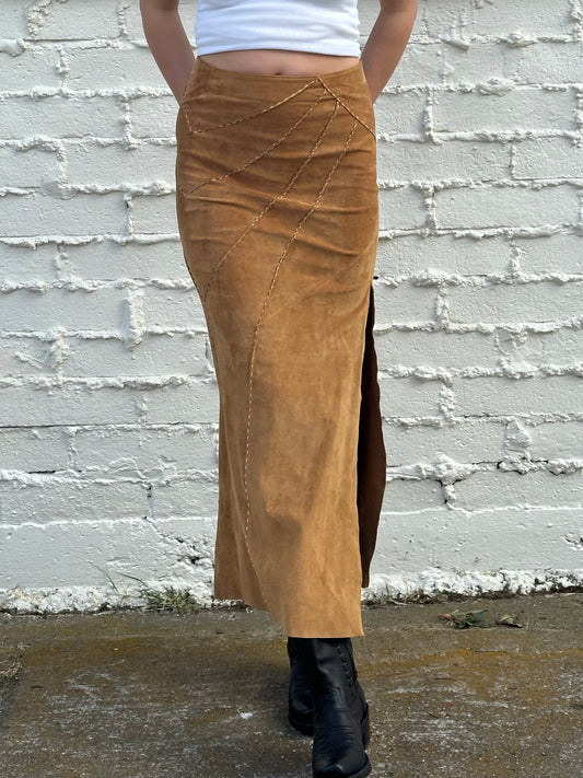 Tan Leather Maxi Skirt