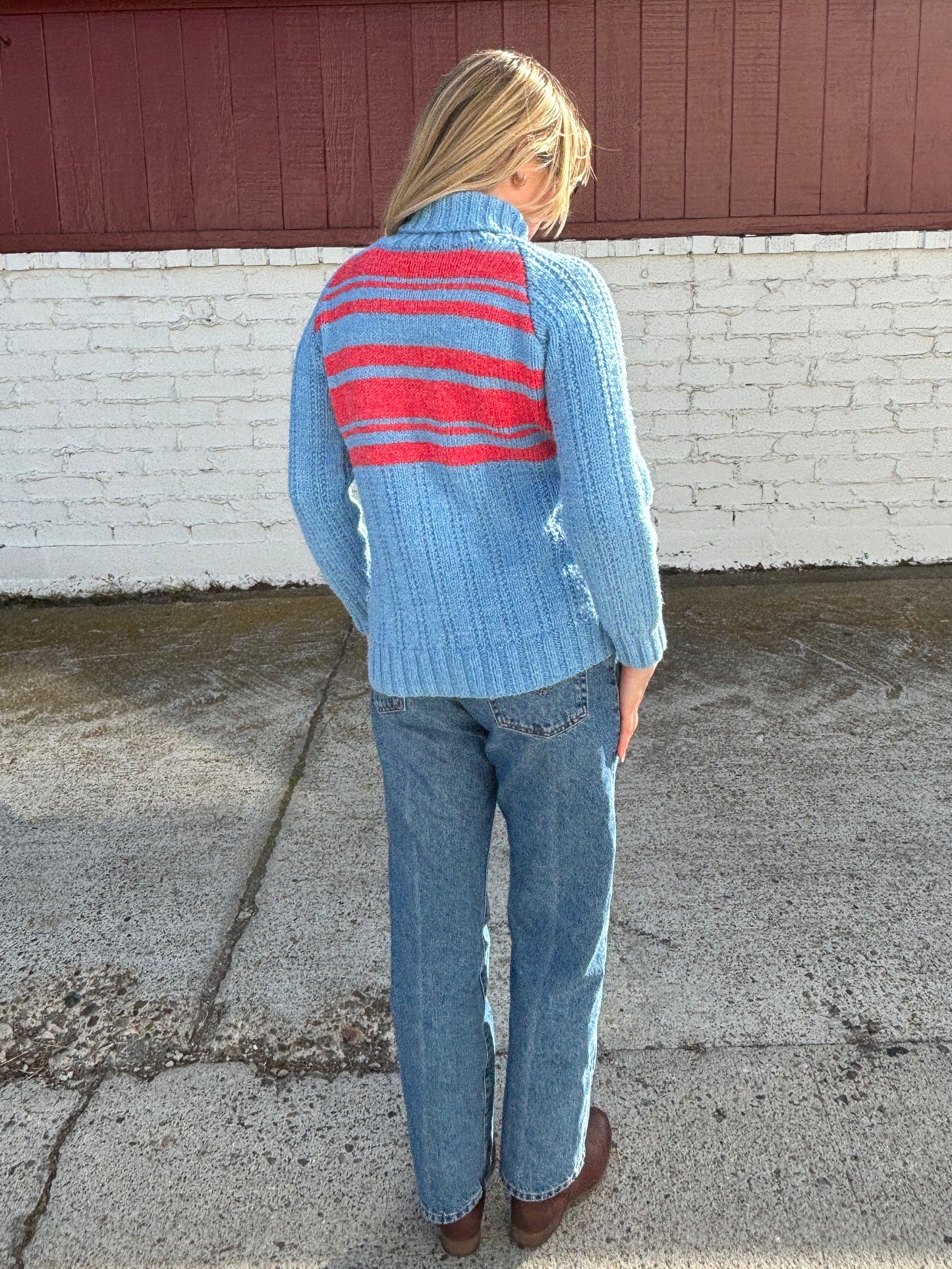 Vintage Blue and Red Stripe Turtleneck