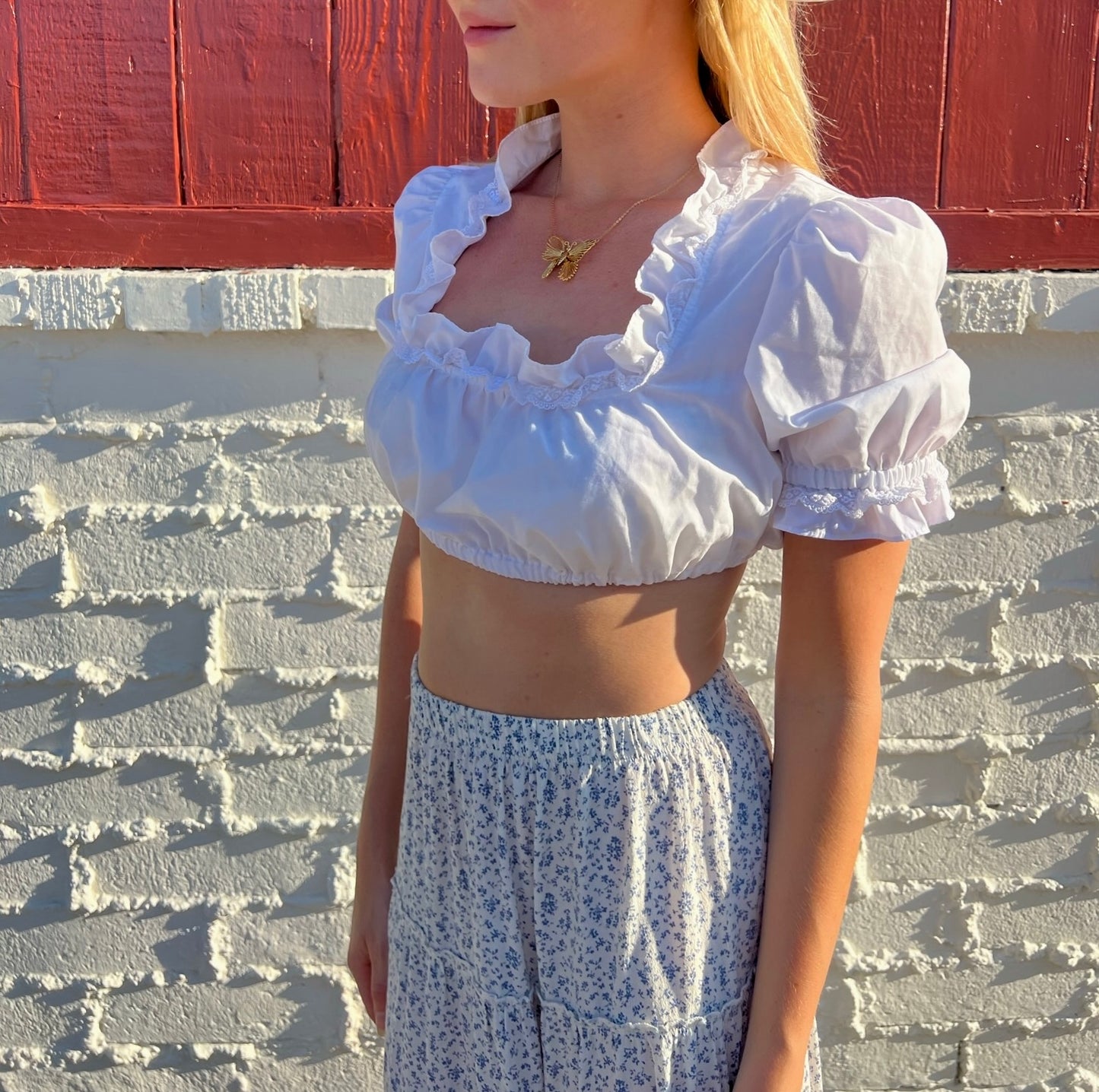 Vintage Cropped Ruffle White Top