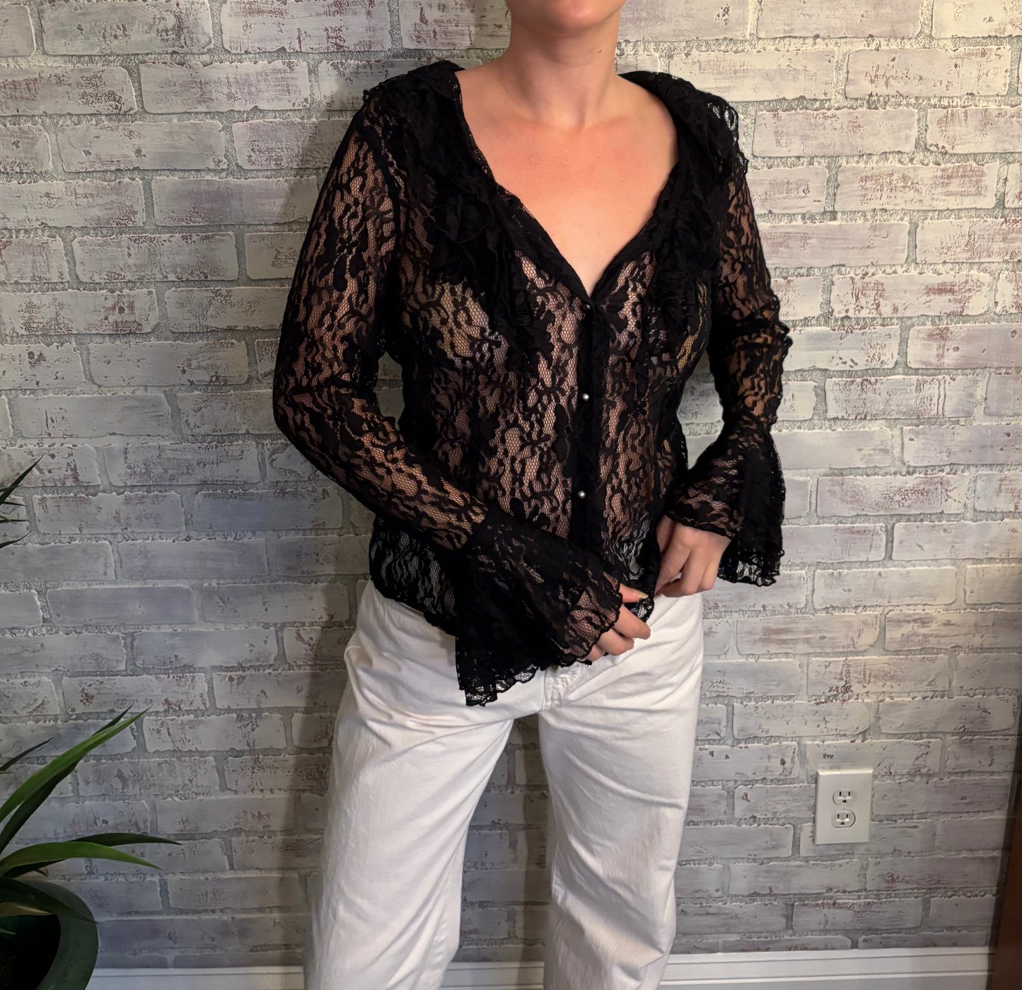 Vintage Sheer Black Lace Top