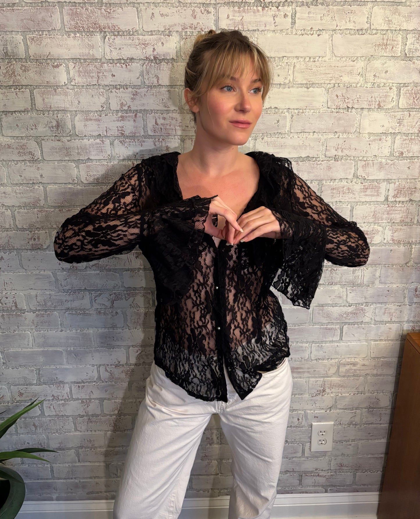 Vintage Sheer Black Lace Top