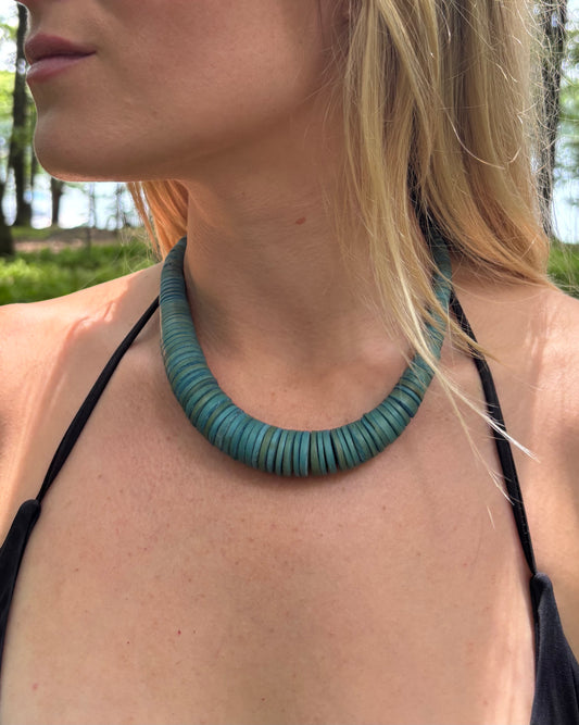 Turquoise Wooden Beaded Necklace