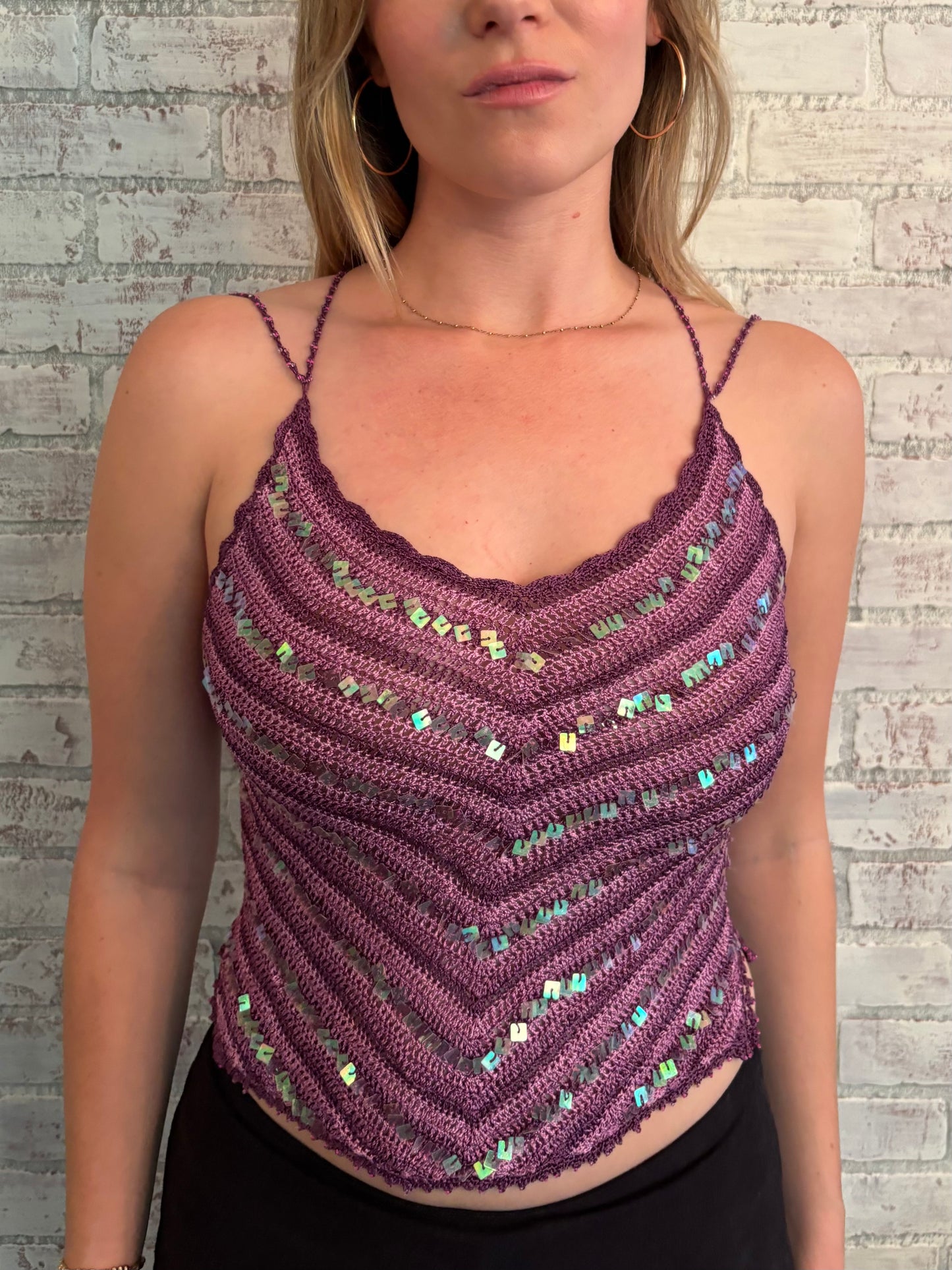 Pink Crochet Sequin Top