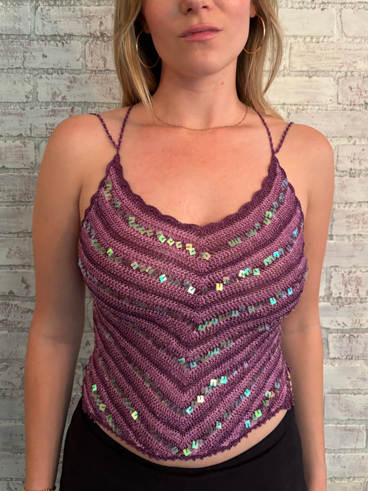 Pink Crochet Sequin Top