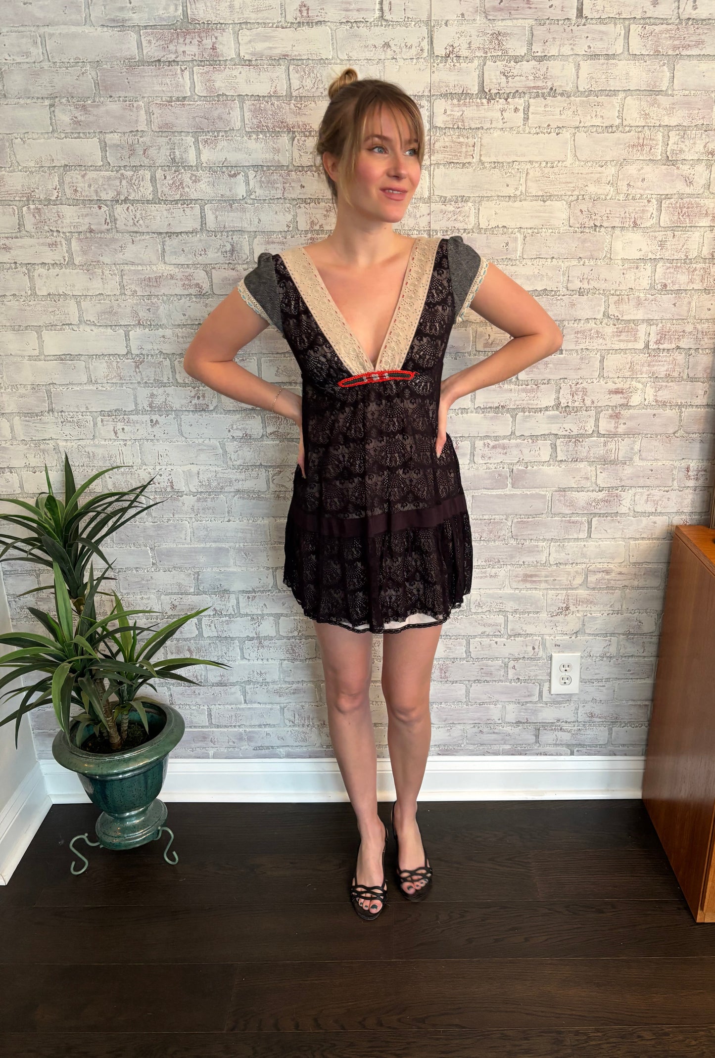 Vintage Black Lace Mini Dress