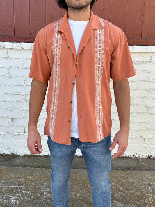 Orange Silk Mens Button Down