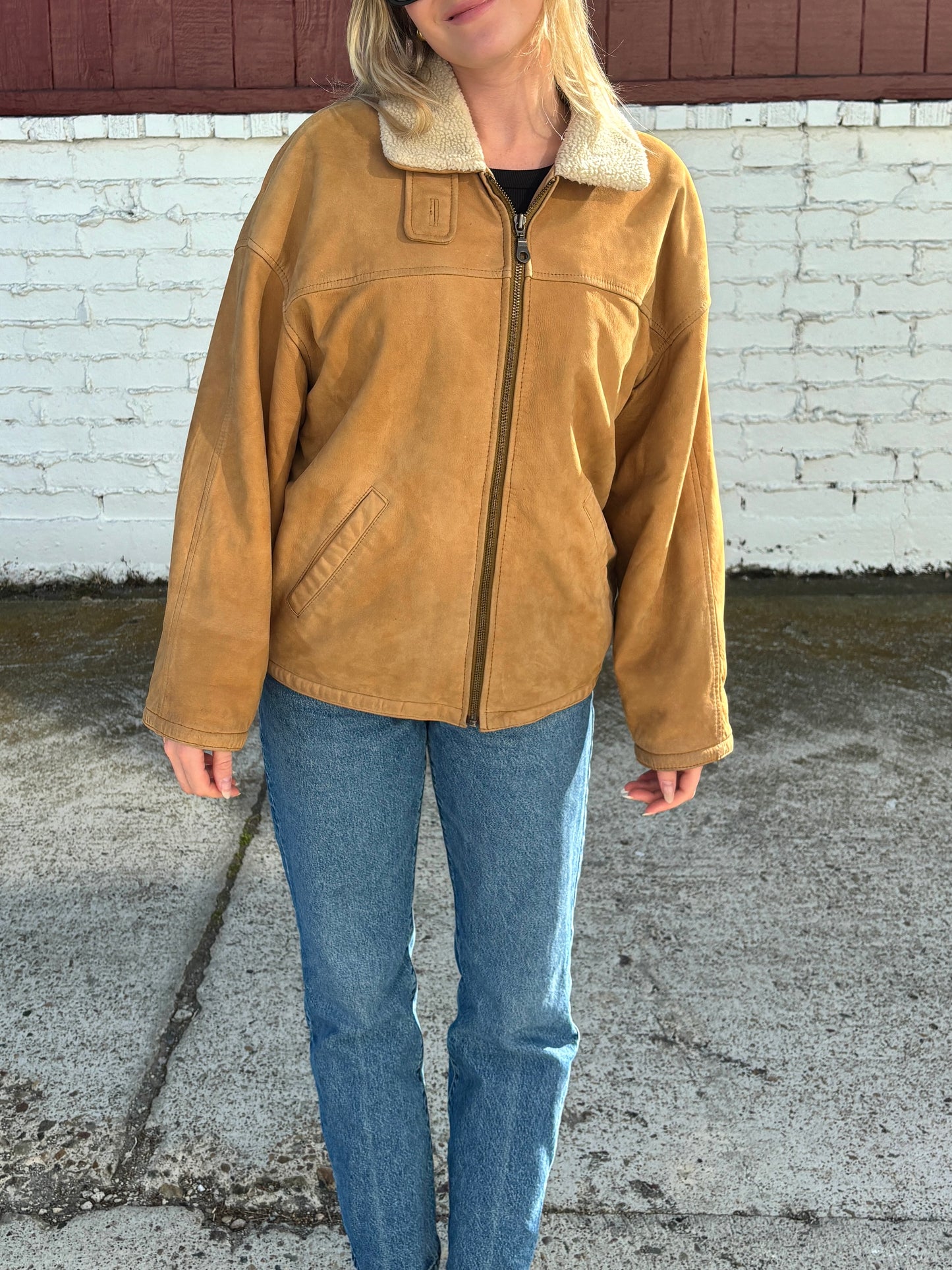 Leather Sherpa Bomber Jacket