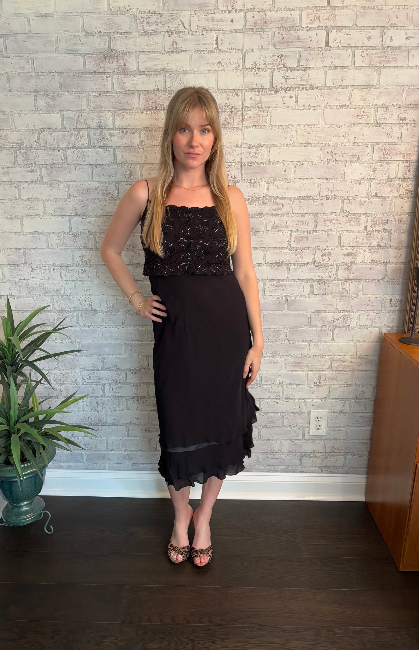 Vintage 90s Ralph Lauren Black Silk Dress