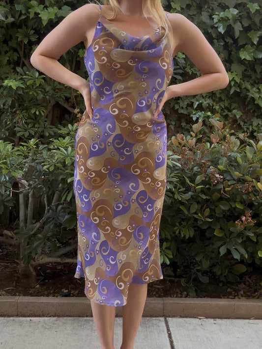 Vintage Purple Swirl Midi Dress