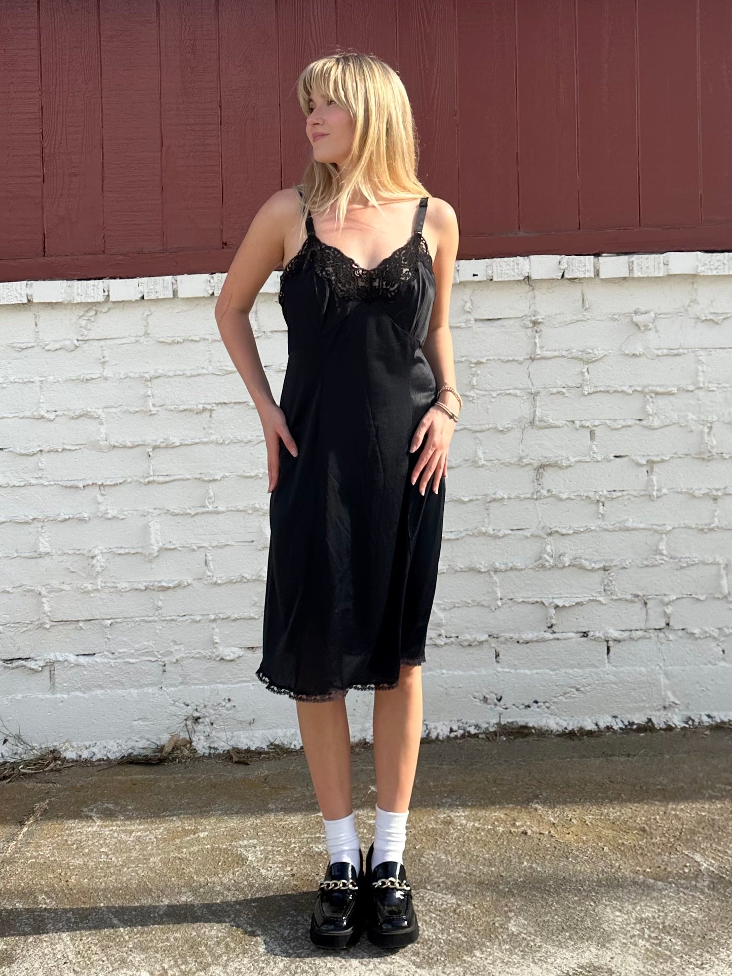 Vintage Black Midi Slip Dress