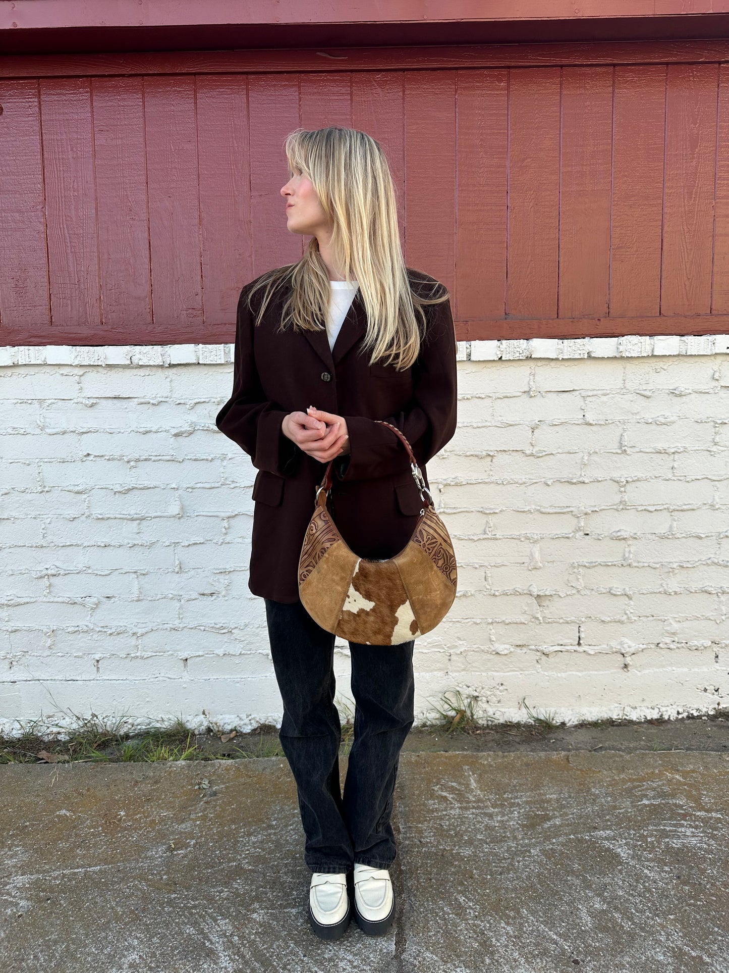 Cowhide and Leather Shoulder Bag