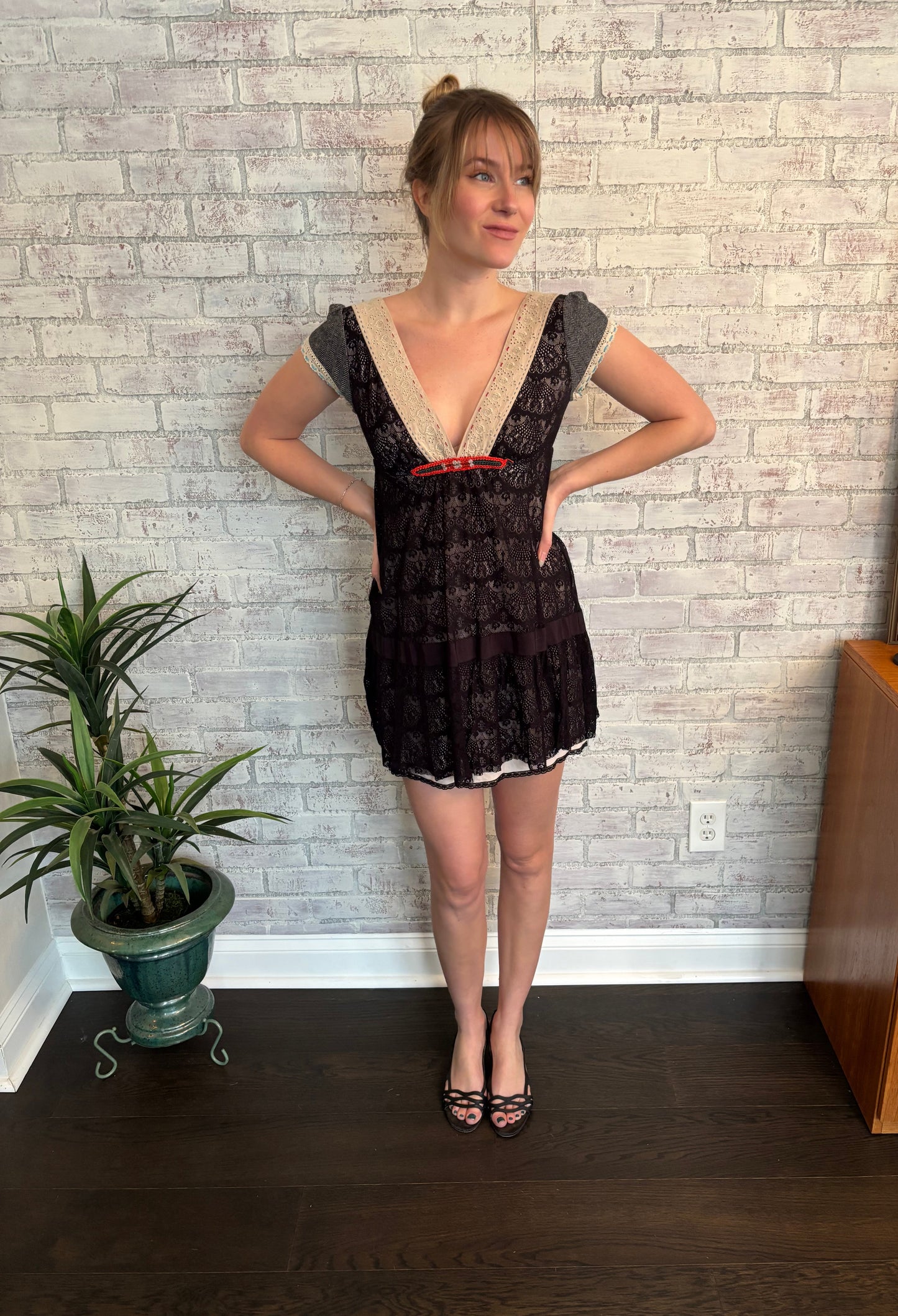 Vintage Black Lace Mini Dress