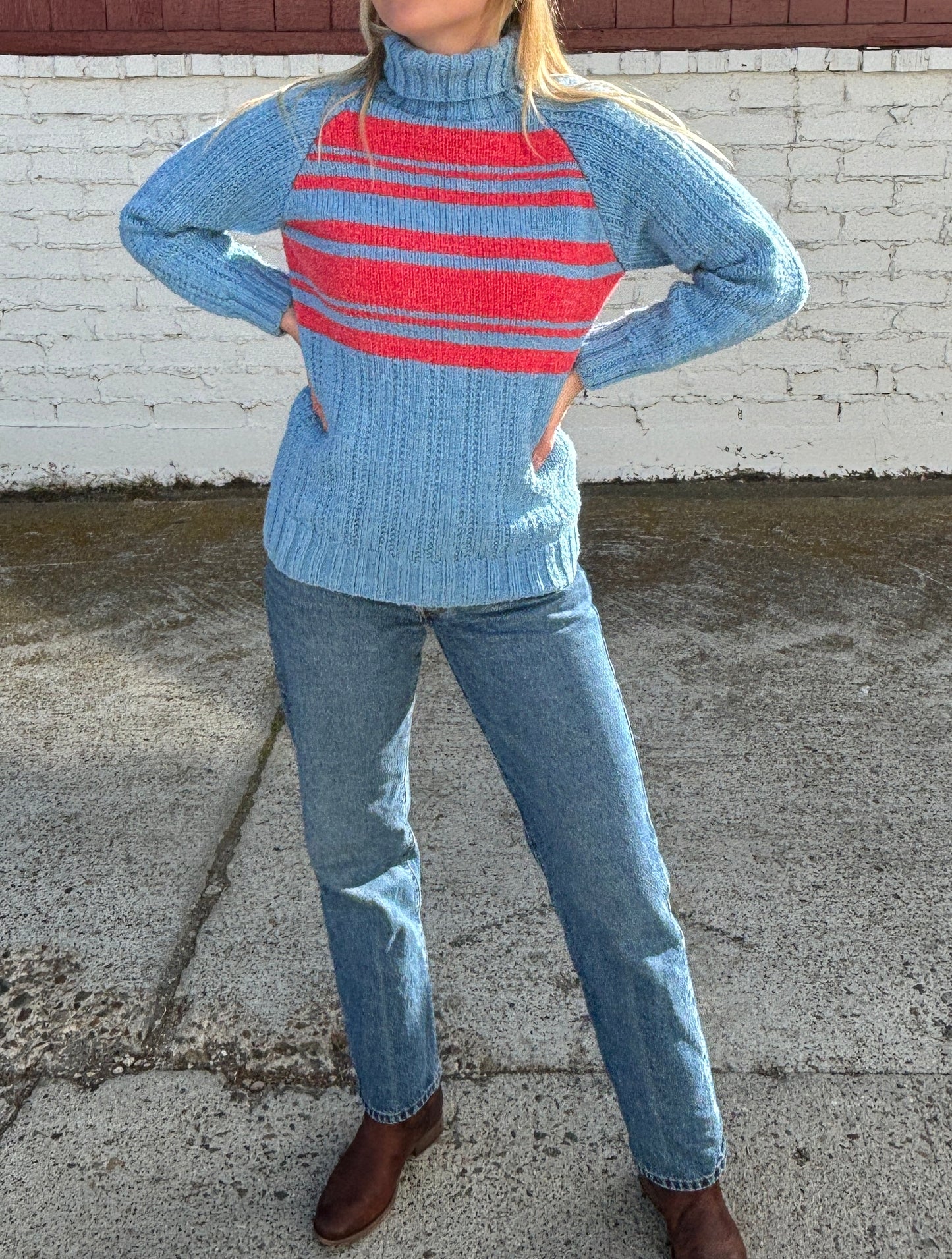 Vintage Blue and Red Stripe Turtleneck