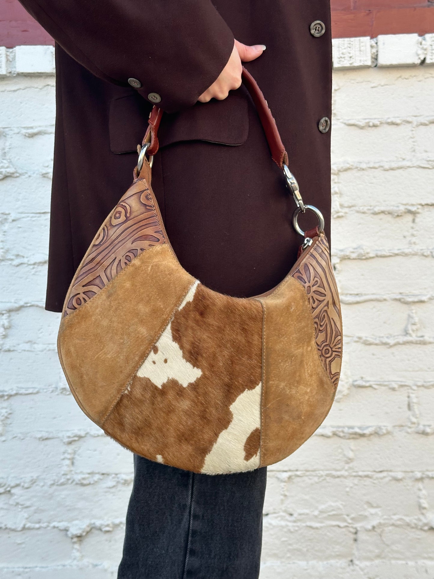 Cowhide and Leather Shoulder Bag