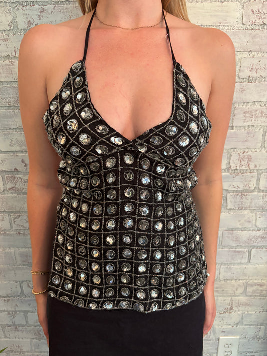 Black Sequin Halter Top