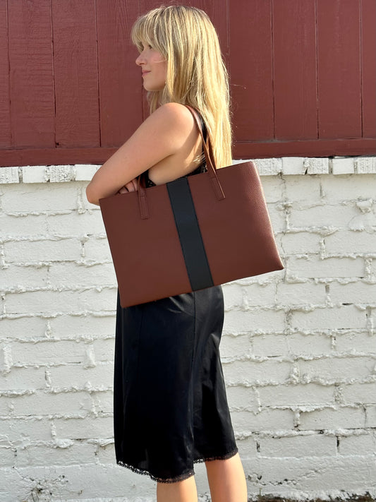 Brown Vegan Leather Tote Bag