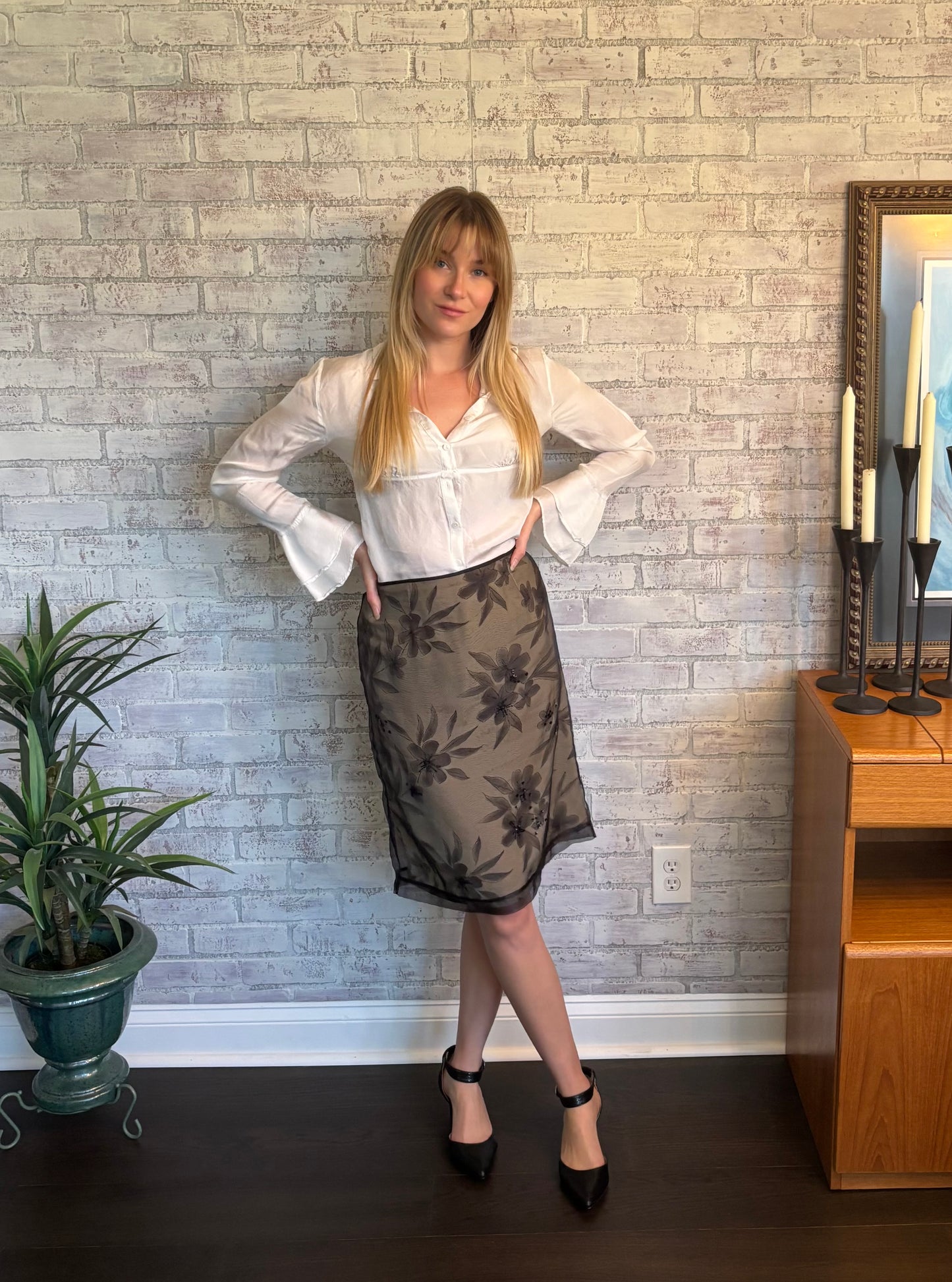 Vintage 90s Silk Midi Skirt