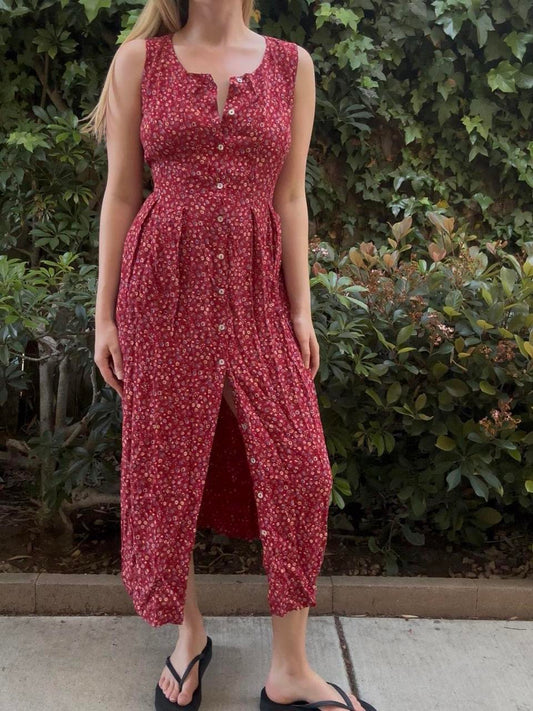 Vintage Red Floral Maxi Dress