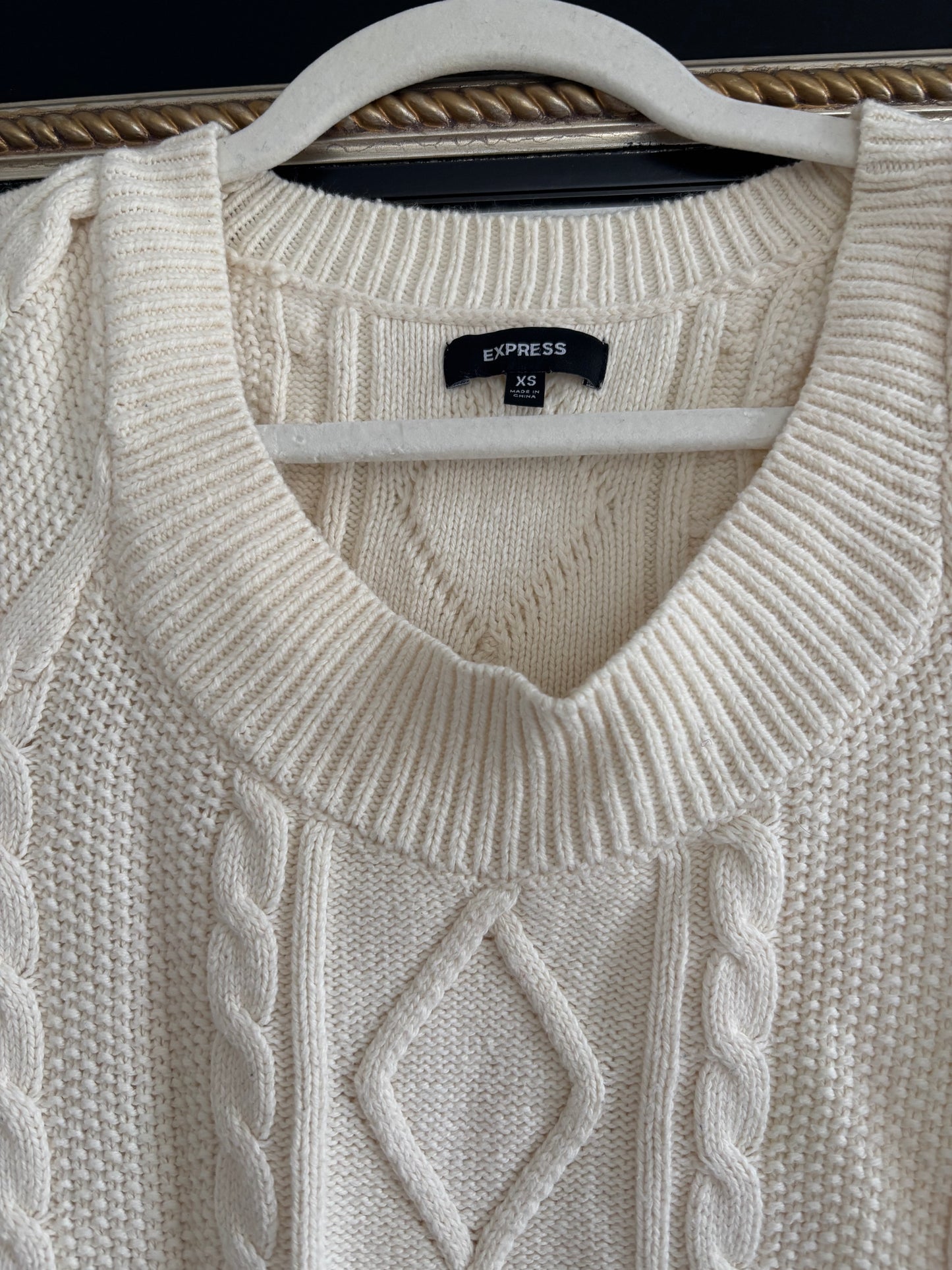 Y2k Express Cream Cable Knit Sweater Top
