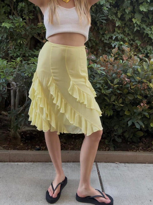 Yellow Ruffle Midi Skirt