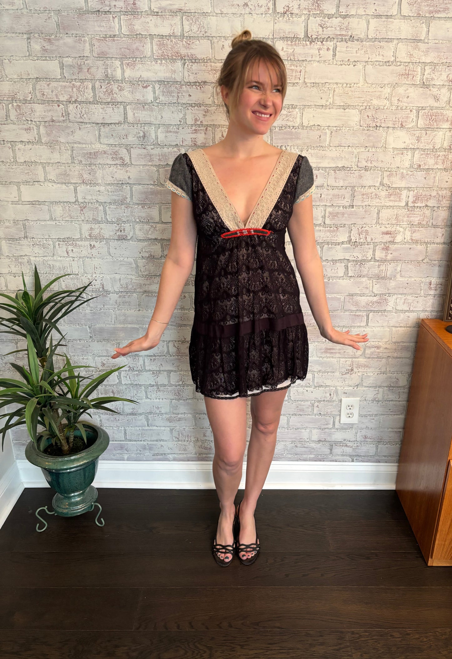 Vintage Black Lace Mini Dress