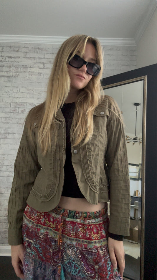 Cropped Army Green Jacket