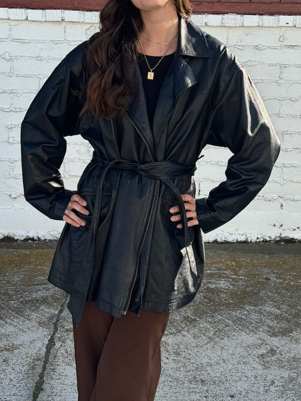 Belted Black Leather Jacket