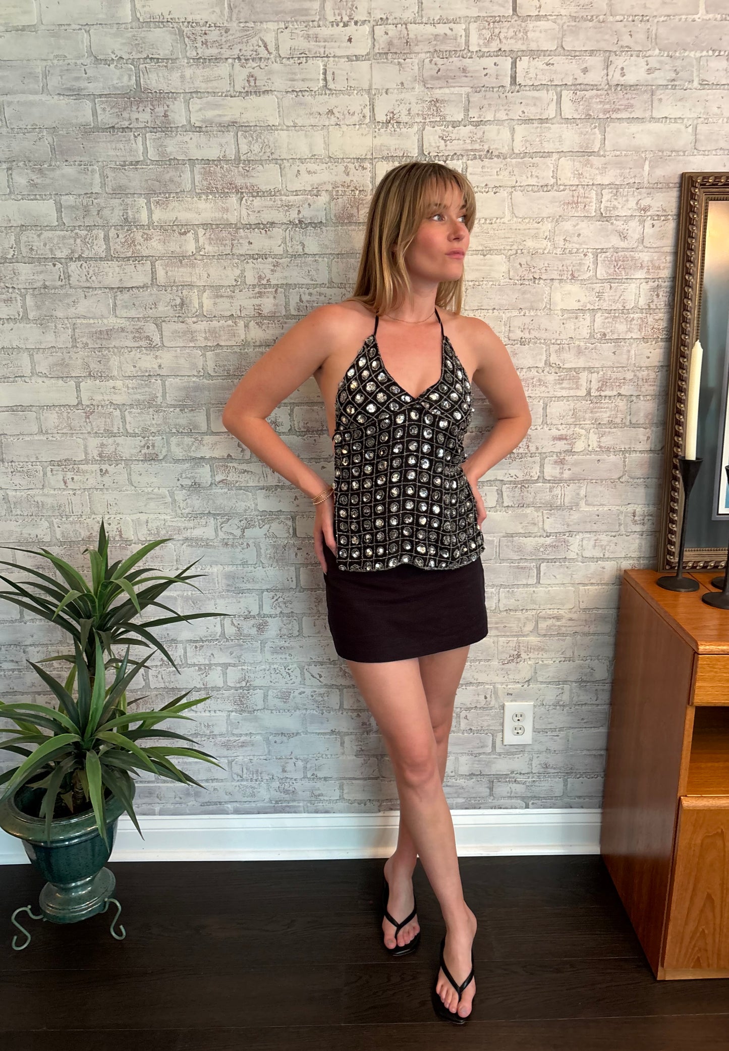 Black Sequin Halter Top