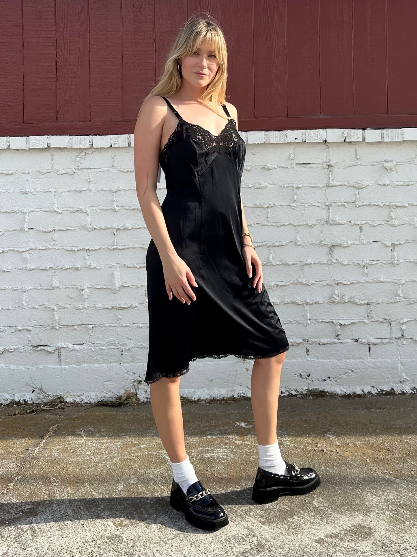 Vintage Black Midi Slip Dress