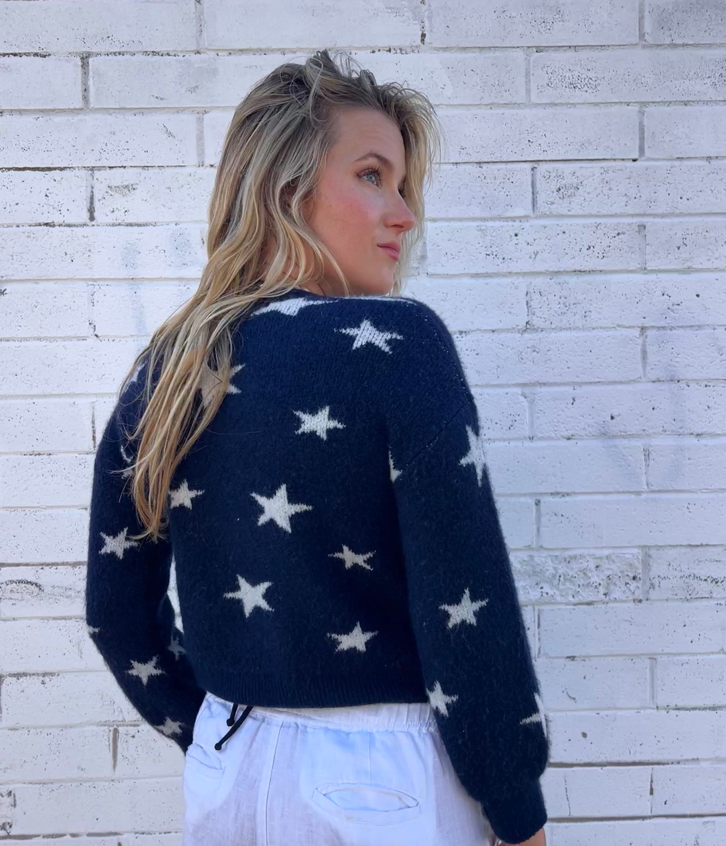 Star Print Cropped Cardigan