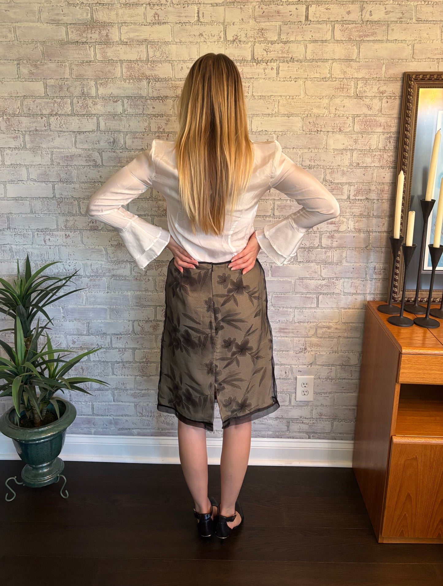Vintage 90s Silk Midi Skirt