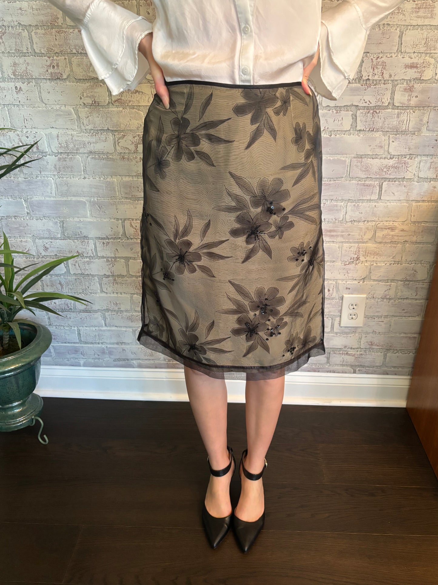 Vintage 90s Silk Midi Skirt