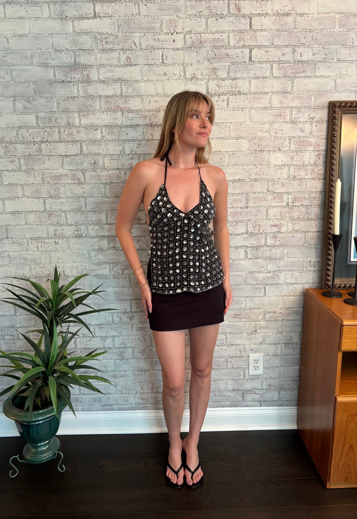 Black Sequin Halter Top