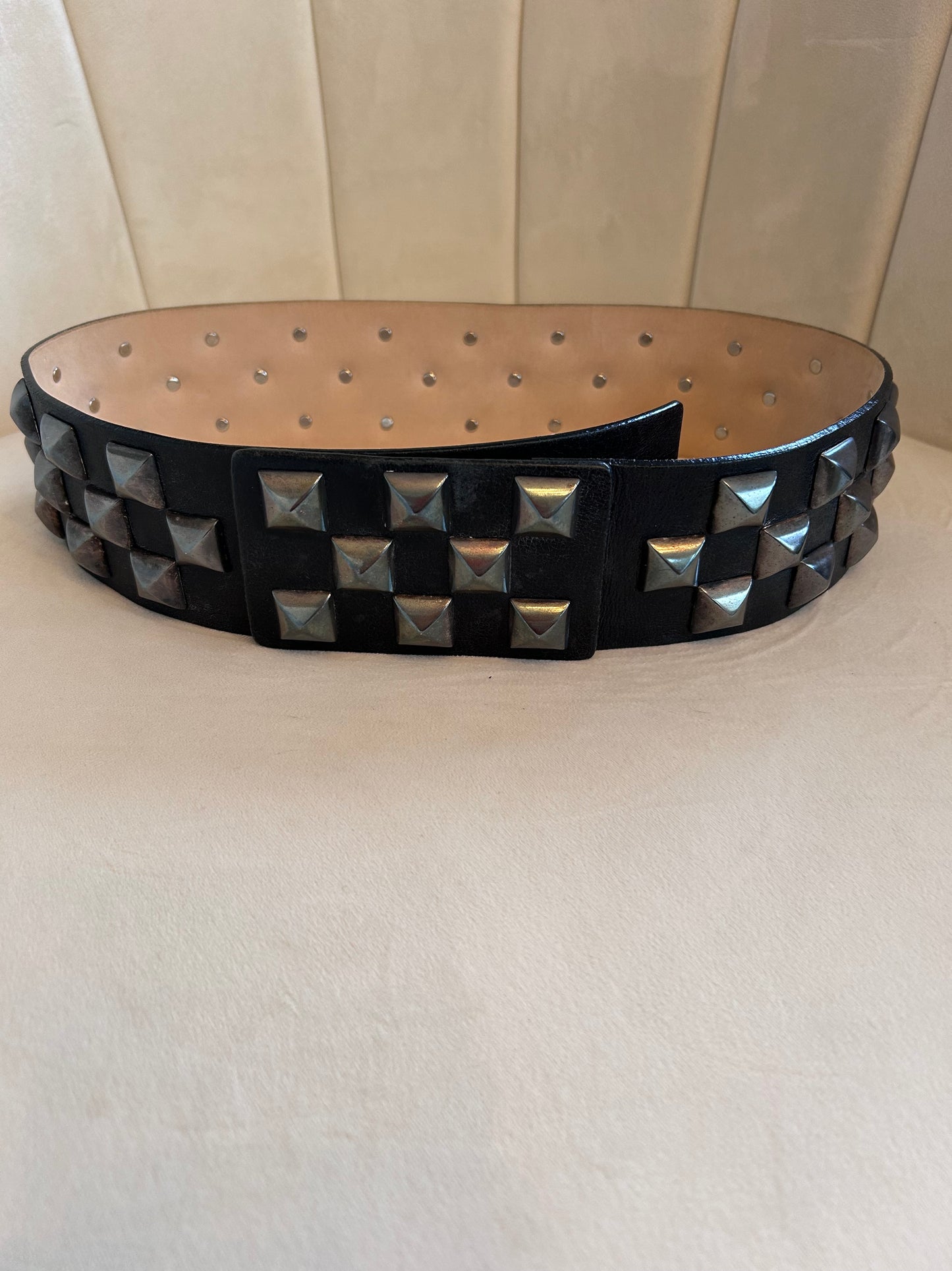 Vintage Black Leather Studded Belt