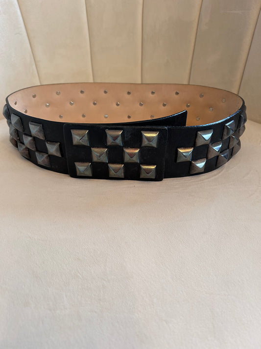 Vintage Black Leather Studded Belt