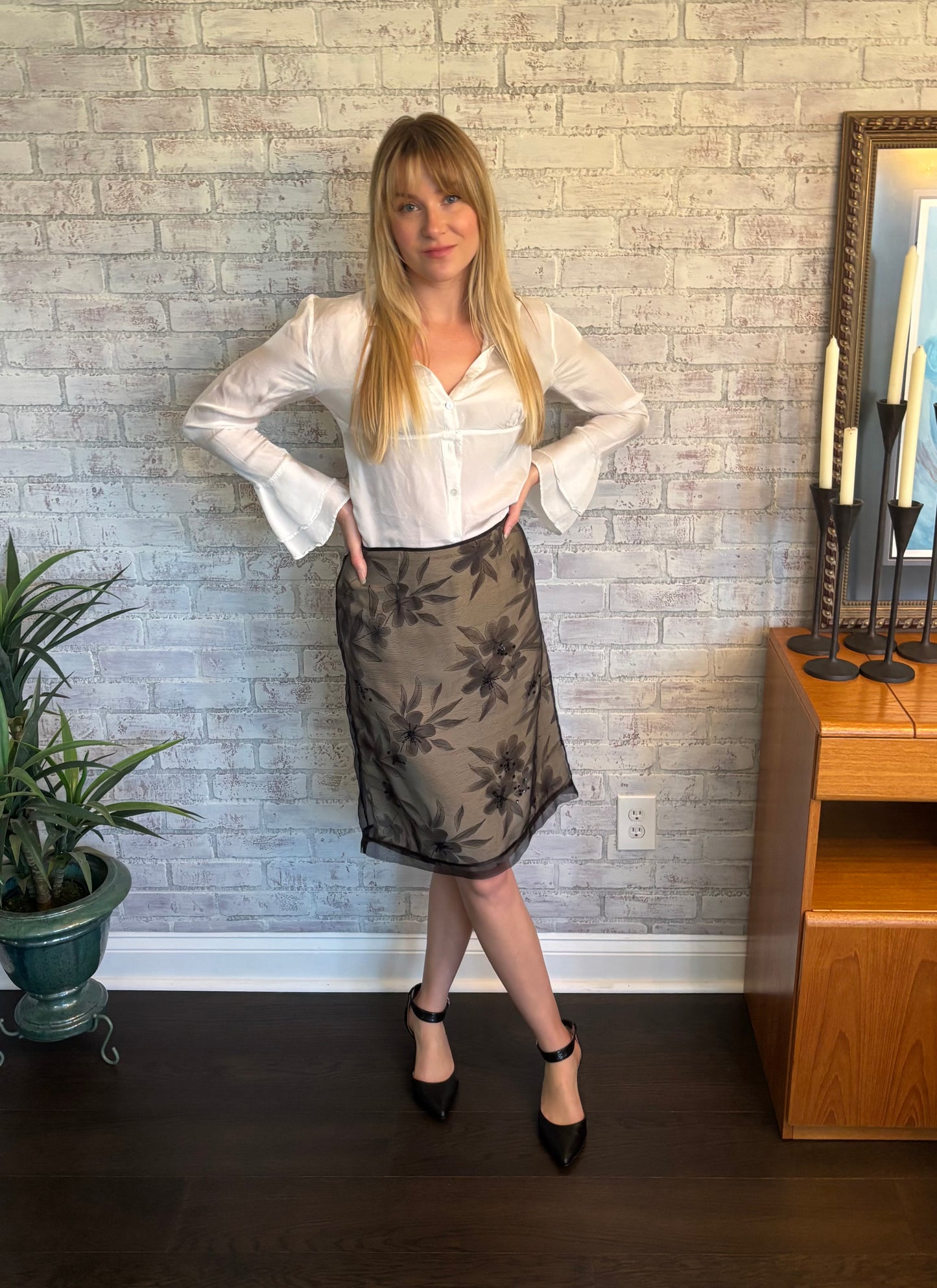 Vintage 90s Silk Midi Skirt