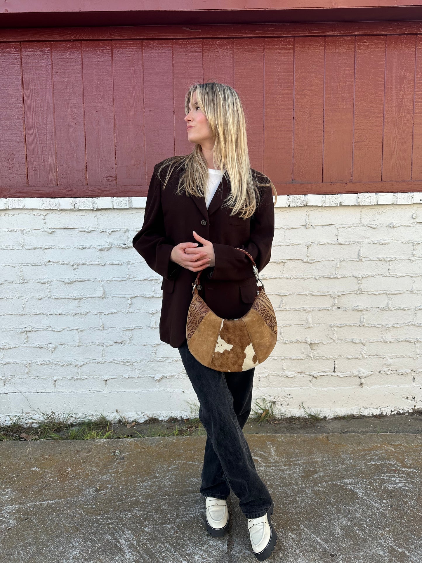 Cowhide and Leather Shoulder Bag