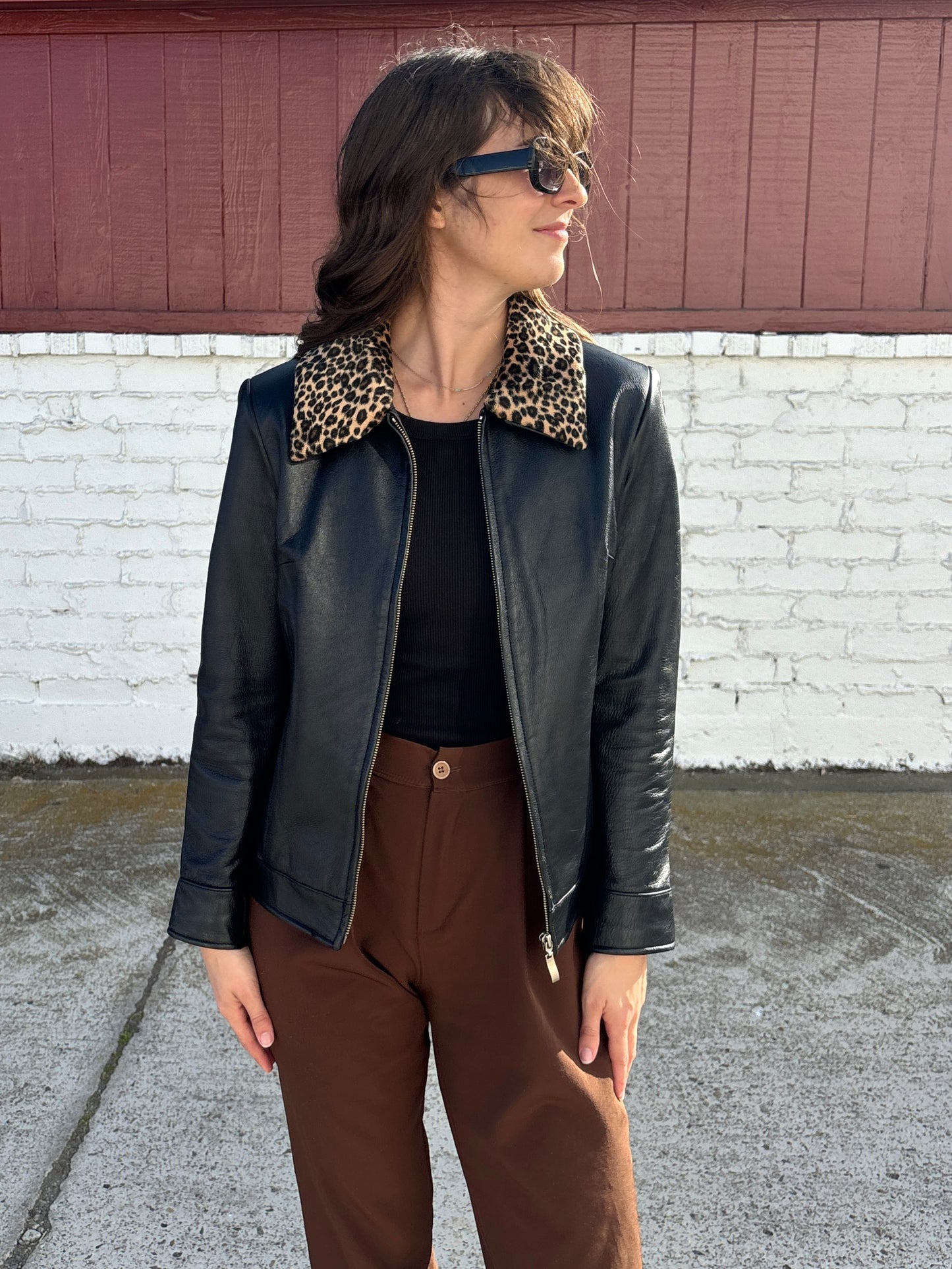 Leopard Print Leather Jacket