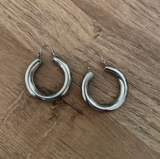 Chunky Silver Hoops