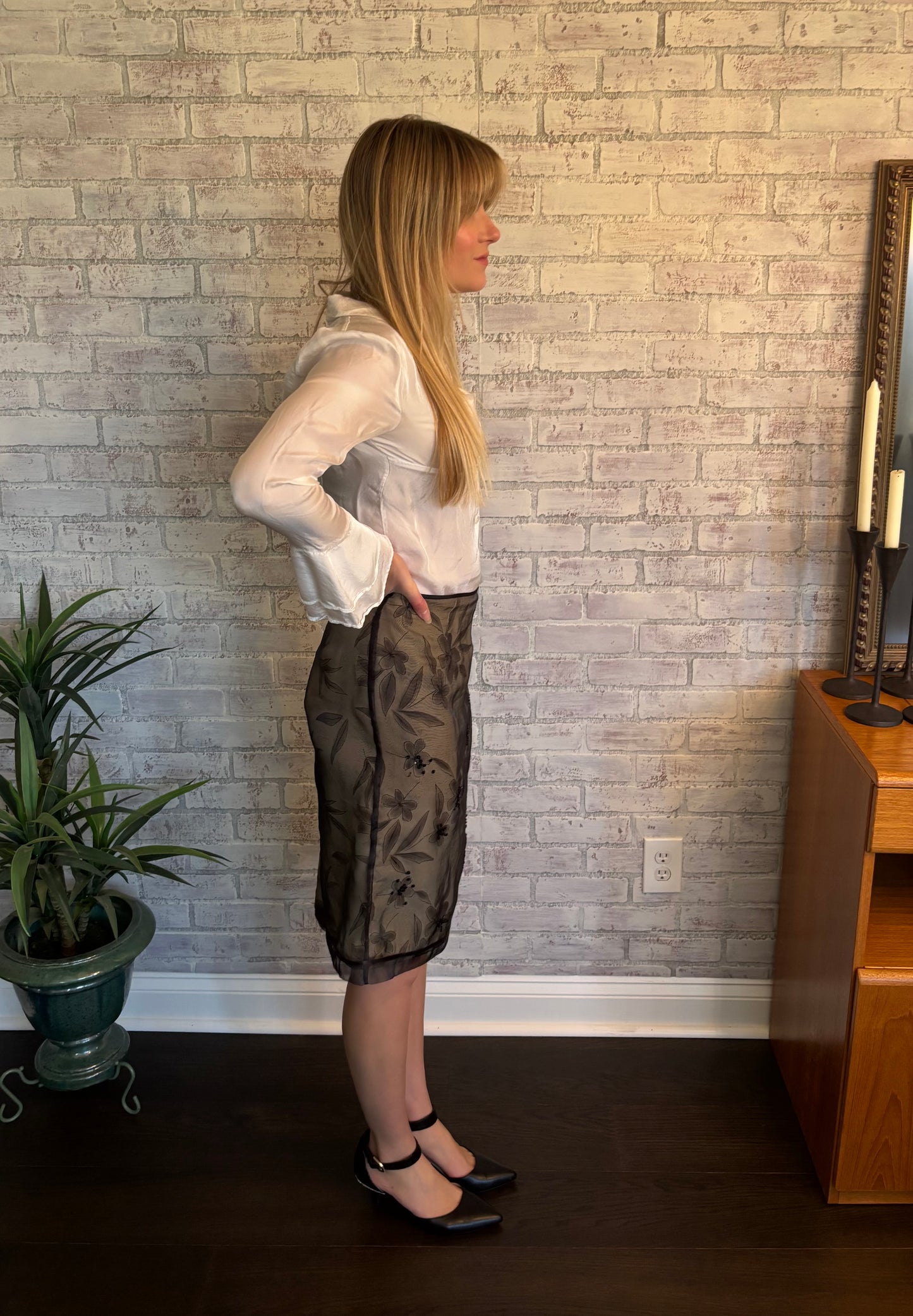 Vintage 90s Silk Midi Skirt