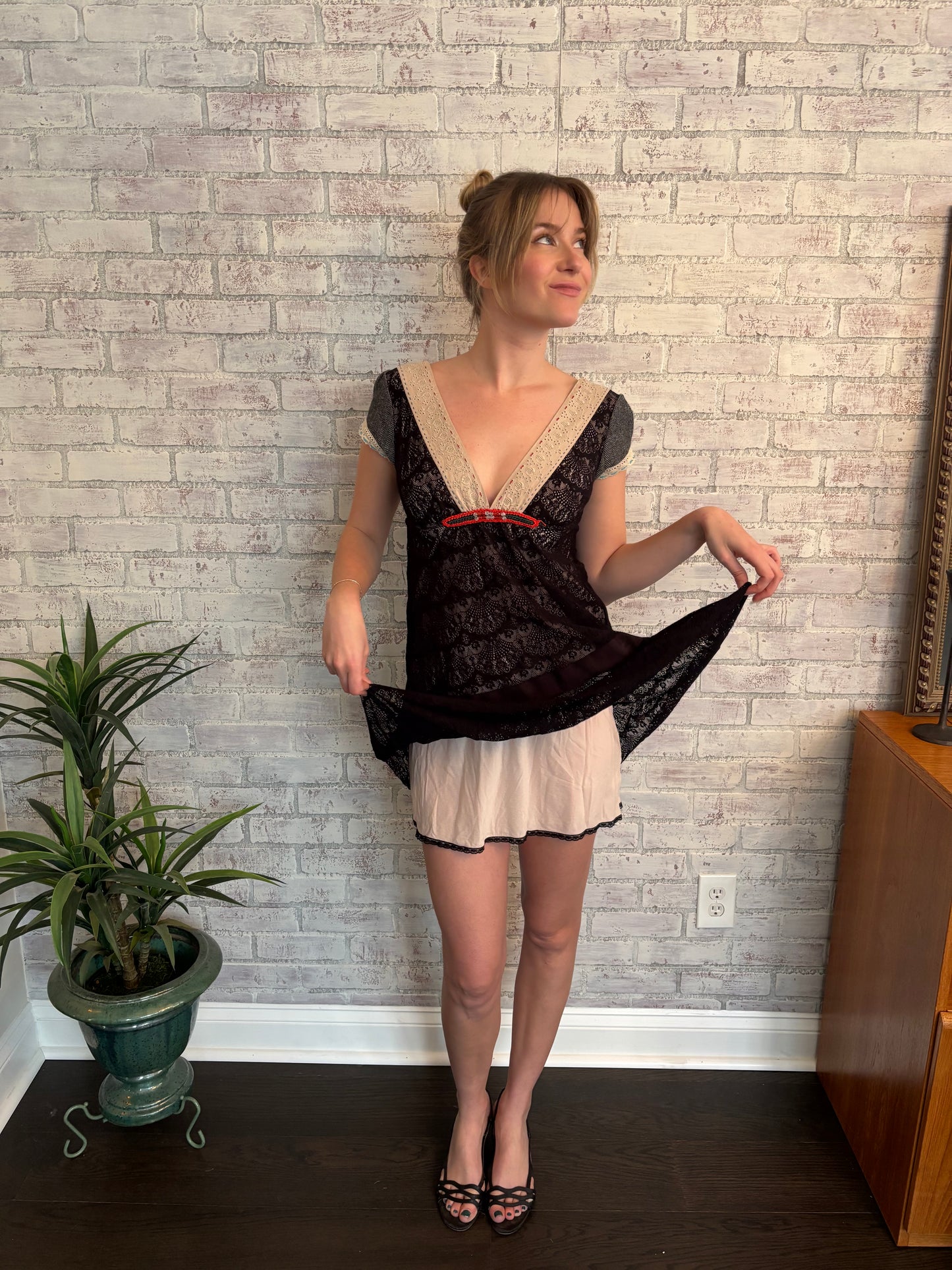 Vintage Black Lace Mini Dress