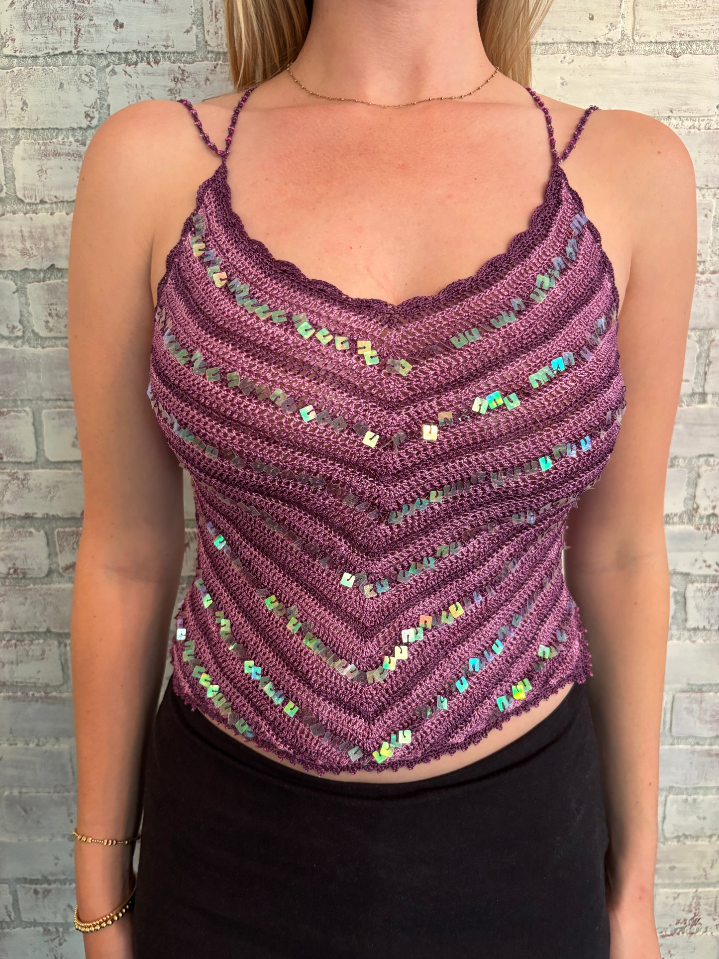 Pink Crochet Sequin Top