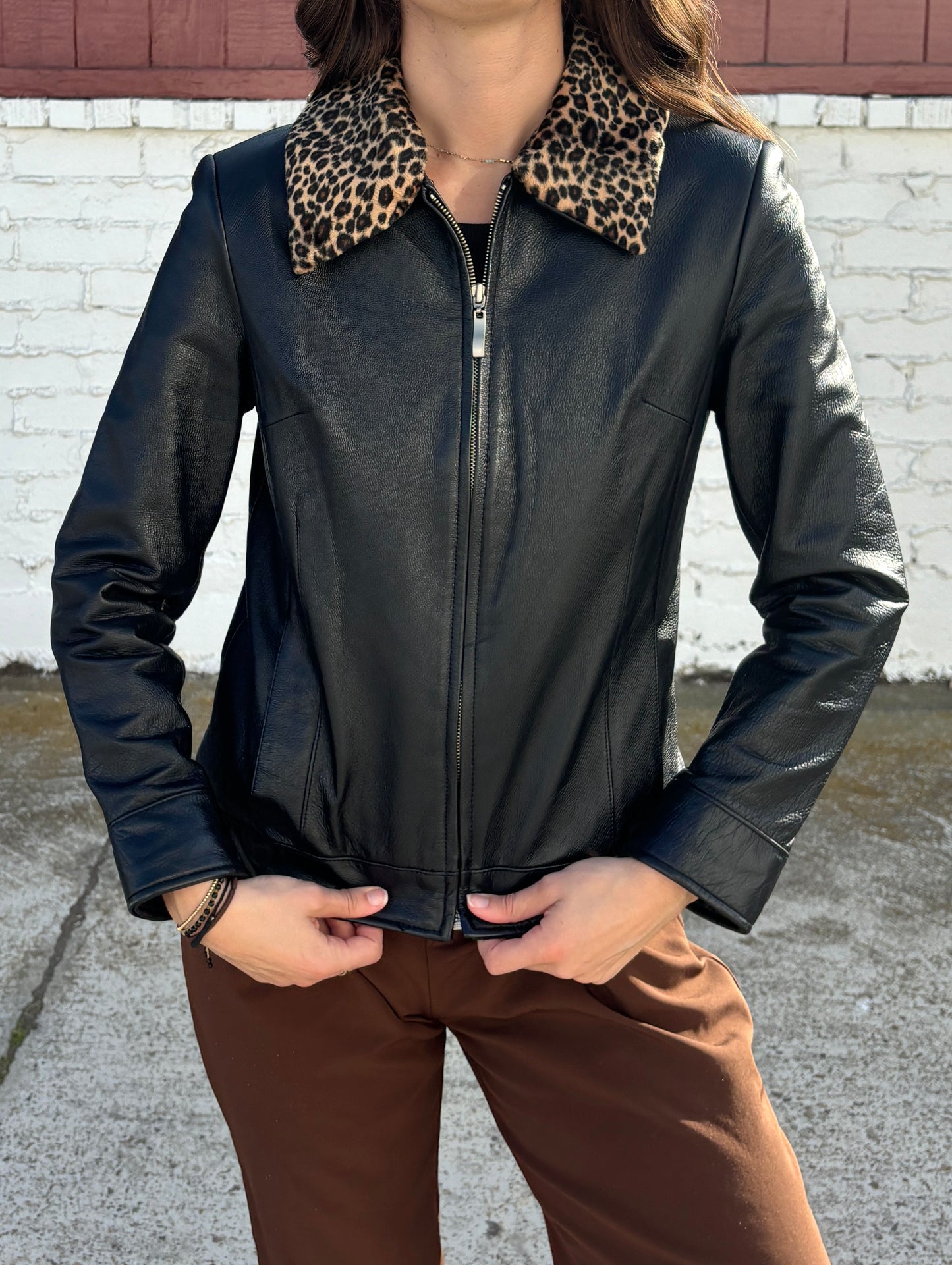 Leopard Print Leather Jacket