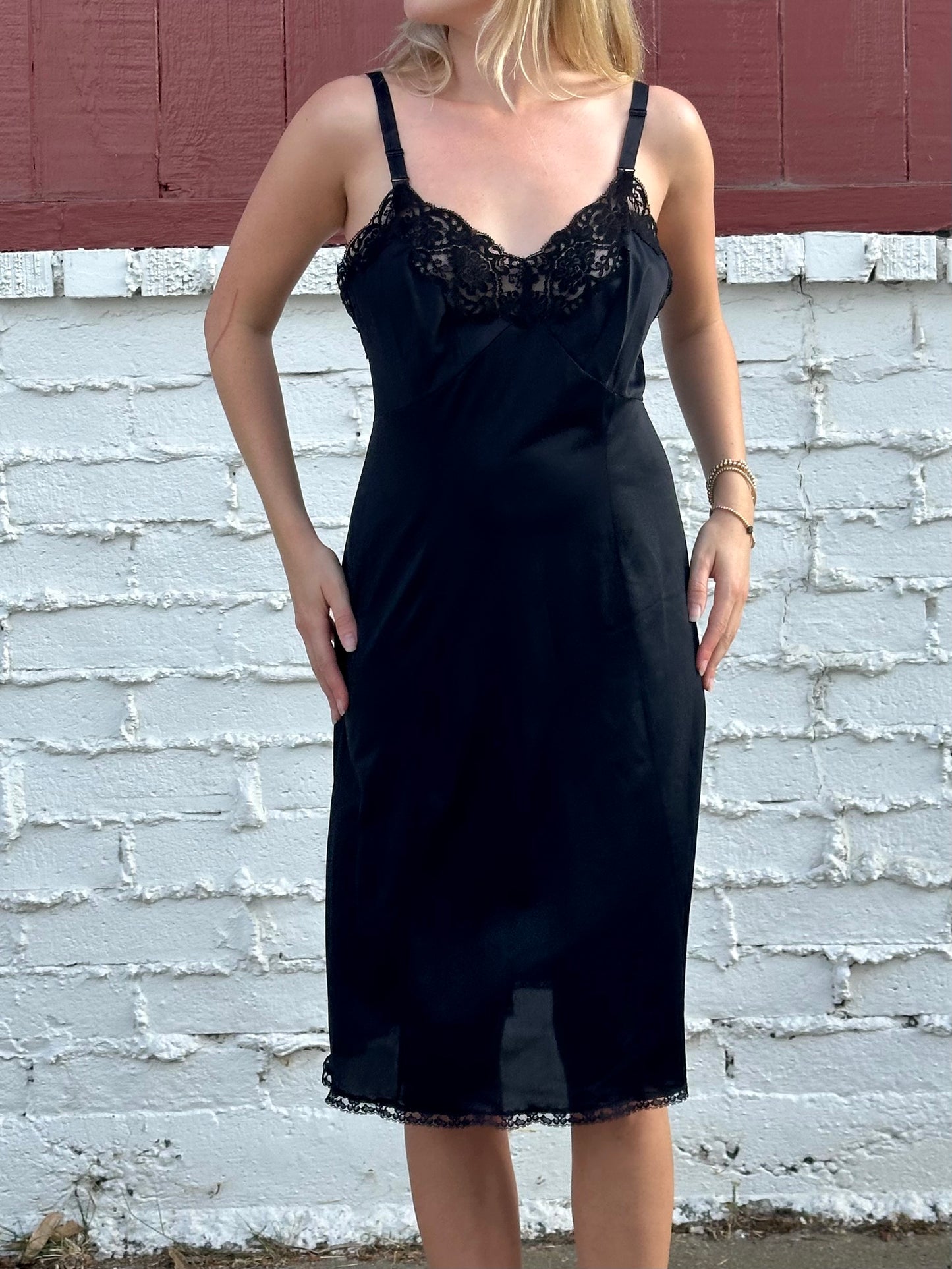 Vintage Black Midi Slip Dress