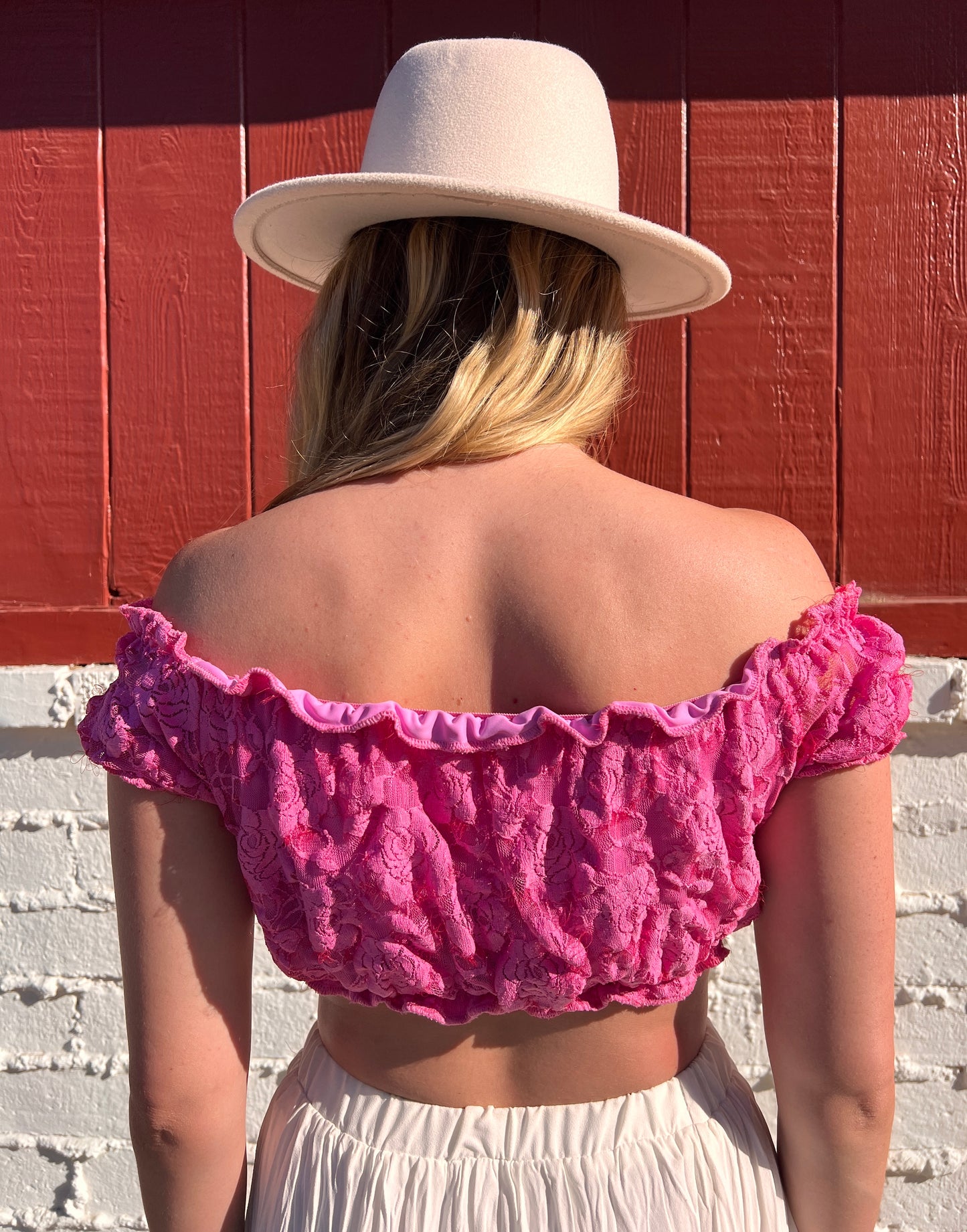 Pink Rose Off-the-Shoulder Crop Top