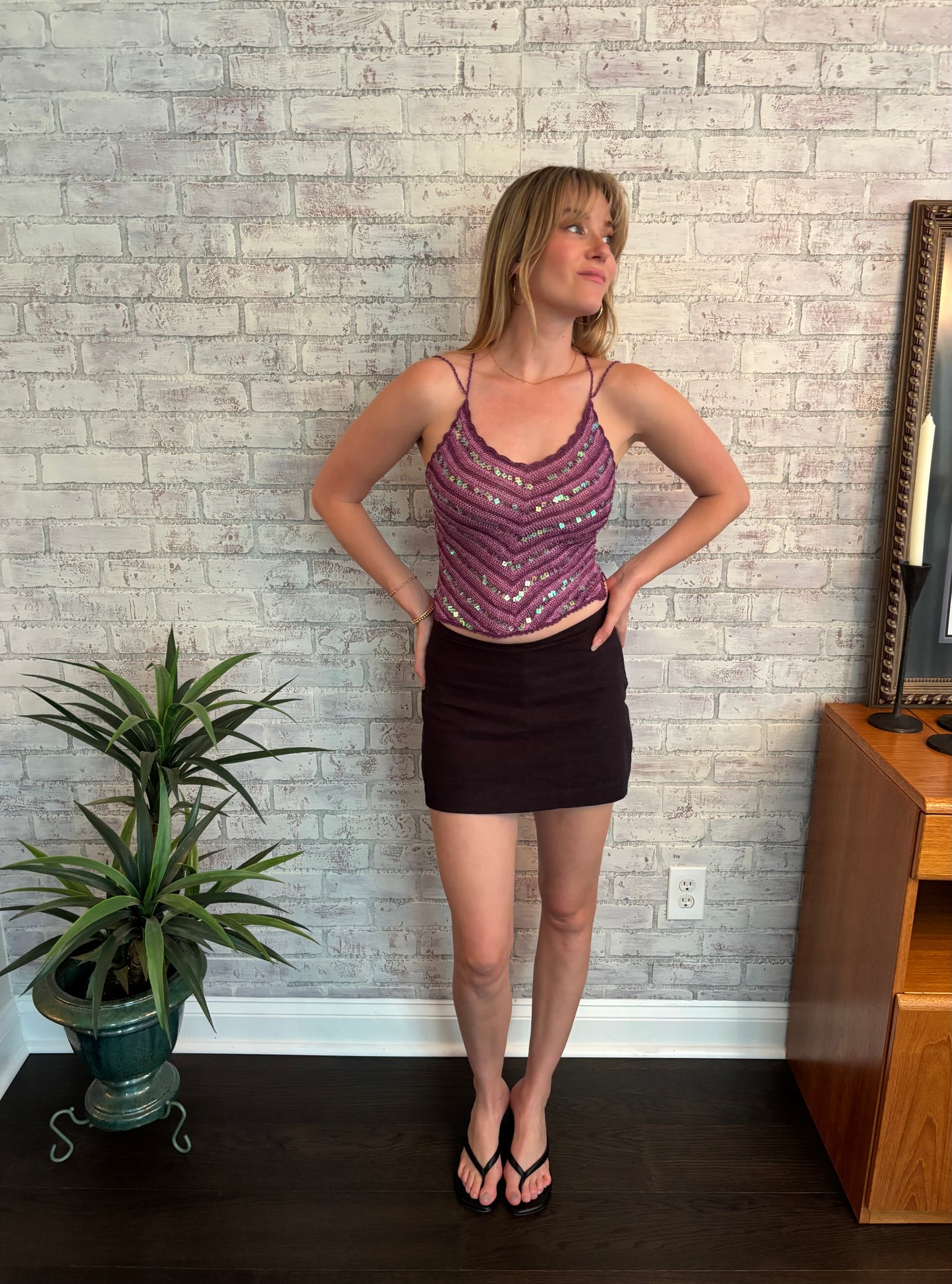 Pink Crochet Sequin Top